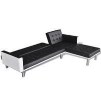 sofos lovos oda - Sofa-lova VLX Faux Leather L-Shaped, balta/juoda, dešininė, 218 x 155 x 69 cm - 3 nuotrauka