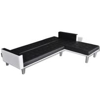 sofos lovos oda - Sofa-lova VLX Faux Leather L-Shaped, balta/juoda, dešininė, 218 x 155 x 69 cm - 4 nuotrauka