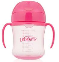 Dr.Browns gertuvė minkštu snapeliu su rankenėlėm 180ml, rožinė