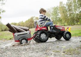 priekaba traktoriui mini - Žaislinis automobilis Rolly Toys rollyJunior Tractor With Farm Trailer RT Red 800261 - 2 nuotrauka