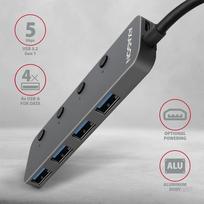 usb 3.2 gen 2 cable - AXAGON HUE-MSA 4x USB3.2 Gen 1 SWITCH hub, metal, micro USB power IN, 20cm USB-A cable - 2 nuotrauka
