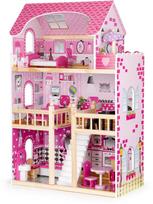EcoToys Wooden Dollhouse With Furniture And LED Pink