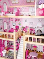 pinti baldsi - EcoToys Wooden Dollhouse With Furniture And LED Pink - 4 nuotrauka