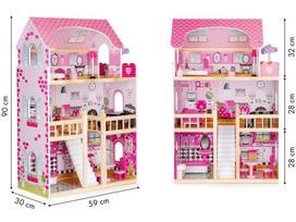 pinti baldsi - EcoToys Wooden Dollhouse With Furniture And LED Pink - 5 nuotrauka