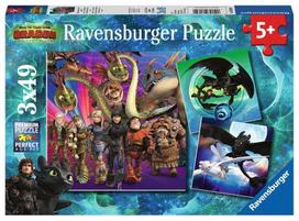 how to train your dragon - Ravensburger Puzzle How To Train Your Dragon 3 3x49pcs 08064 - 1 nuotrauka