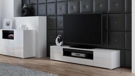 40 tv stovas - Cama Meble Viva 180 TV Stand White/White gloss/Black - 2 nuotrauka