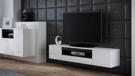 40 tv stovas - Cama Meble Viva 180 TV Stand White/White gloss/Black - 3 nuotrauka