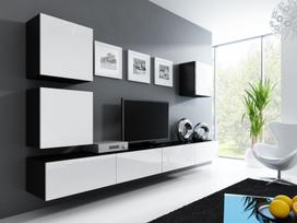 balta pakabinama lentyna - Cama Meble Vigo Square Cabinet Black/White Gloss - 2 nuotrauka