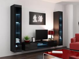 pakabinamos vitrinos - Cama Meble Vigo 180 Glass Case Black/Black Gloss - 2 nuotrauka