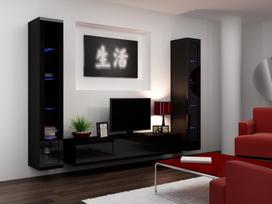 pakabinamos vitrinos - Cama Meble Vigo 180 Glass Case Black/Black Gloss - 3 nuotrauka