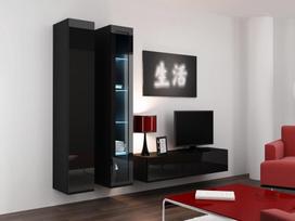 pakabinamos vitrinos - Cama Meble Vigo 180 Glass Case Black/Black Gloss - 4 nuotrauka