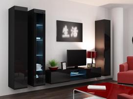 pakabinamos vitrinos - Cama Meble Vigo 180 Glass Case Black/Black Gloss - 7 nuotrauka