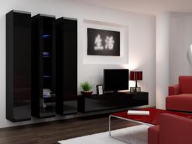 pakabinamos vitrinos - Cama Meble Vigo 180 Glass Case Black/Black Gloss - 8 nuotrauka