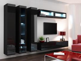 pakabinamos vitrinos - Cama Meble Vigo 180 Glass Case Black/Black Gloss - 9 nuotrauka
