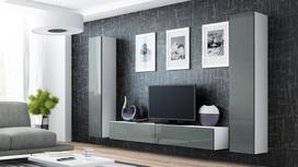 balta spinta 40 - Cama Meble Vigo 180 Full Cabinet White/Grey Gloss - 5 nuotrauka