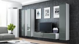 balta spinta 40 - Cama Meble Vigo 180 Full Cabinet White/Grey Gloss - 7 nuotrauka