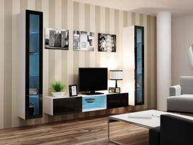balta pakabinama lentyna - Cama Meble Vigo 180 Glass Case White/Black Gloss - 3 nuotrauka