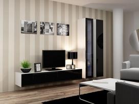 balta pakabinama lentyna - Cama Meble Vigo 180 Glass Case White/Black Gloss - 4 nuotrauka
