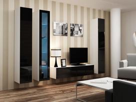 balta pakabinama lentyna - Cama Meble Vigo 180 Glass Case White/Black Gloss - 8 nuotrauka