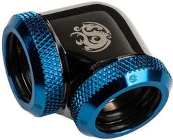Bitspower Black Sparkle / Royal Blue Enhance 90-Degree Dual Multi-Link Adapter For OD 16MM