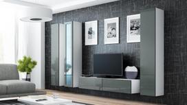40 tv stovas - Cama Meble Vigo 140 TV Stand White/Grey Gloss - 5 nuotrauka