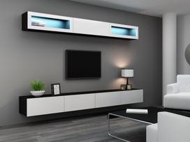 40 tv stovas - Cama Meble Vigo 140 TV Stand Black/White Gloss - 3 nuotrauka