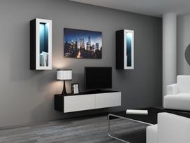 40 tv stovas - Cama Meble Vigo 140 TV Stand Black/White Gloss - 8 nuotrauka
