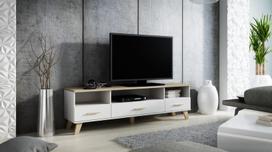tv staliukas oak - TV staliukas Cama Meble Lotta 180 White/Sonoma Oak, 1800x400x530 mm - 2 nuotrauka