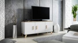 tv komoda - TV staliukas Cama Meble Lotta 150 3D White/Sonoma Oak, 1500x450x690 mm - 2 nuotrauka
