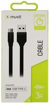 ikrovikliai type 2 - Muvit Flat USB To USB Type-C Cable 2m Black - 2 nuotrauka