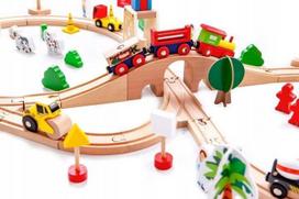 traukiniu trasa - EcoToys Wooden Train Set 78pcs - 4 nuotrauka
