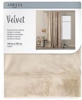 AmeliaHome Velvet Pleat Curtains Cream 140x270cm