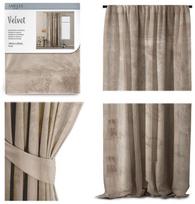 AmeliaHome Velvet Pleat Curtains Beige 140x270cm