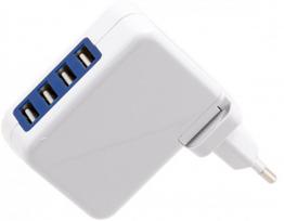 dc pakrovejas - Omega 4x USB Wall Charger With Micro USB Cable White - 1 nuotrauka