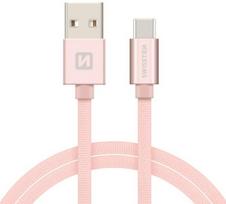 usb c pakrovejas 2m - Swissten Textile USB To USB Type-C 3.1 Cable 1.2m Pink - 1 nuotrauka