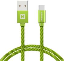 Swissten Textile USB To USB Type-C 3.1 Data And Charge Cable 0.2m Green