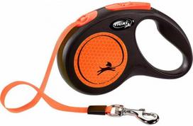 pavadelis flexi s 5m - FLEXI New Neon S Tape 5m orange automatinis pavadėlis - 1 nuotrauka