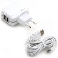 dc pakrovejas - Platinet Dual USB Wall Charger With Micro USB Cable 1m White (Baltas) - 2 nuotrauka