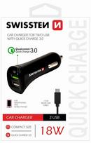18w ikroviklis - Swissten Dual USB Premium Quick Charge Car charger + Micro USB Cable 1.5m Black - 2 nuotrauka