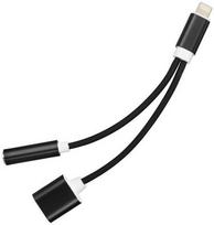 lightning ausines - HQ Adapter Lightning To 3.5mm Audio Headset Adapter + Type-C Female Charger Plug Black - 1 nuotrauka
