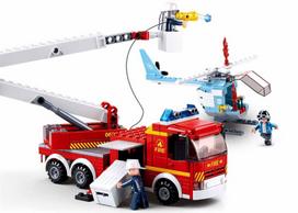 sluban konstruktoriai - Sluban Telescopic Platform With Helicopter M38-B0627 - 2 nuotrauka
