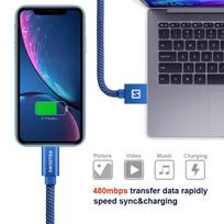 apple laidu - Swissten Textile USB To Apple Lighting Fast Charge Cable 2m Blue - 3 nuotrauka
