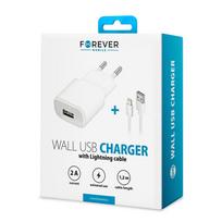 pakrovejas lightning - Forever TC-01 USB Wall Charger 2A + Apple Lightning Cable 1.2m White - 2 nuotrauka