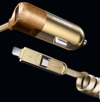 usb car 12v - Remax 3in1 Car Charger With Lightning/Micro USB Silicone Cable/USB Plug Golden - 3 nuotrauka