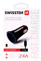 automobilinis ikroviklis 12v - Swissten Dual USB Car Charger With Micro USB Cable 150cm Black - 2 nuotrauka
