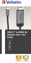 hdmi type c laidas - Verbatim USB-C 3.1 To HDMI 4K Adapter Cable 1.5m Black/Silver - 2 nuotrauka