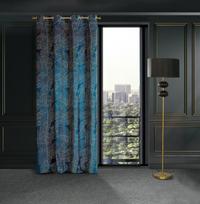 Eurofirany LIMITED COLLECTION MUSA2 Naktinė užuolaida iš minkšto aksomo su augalų raštu, 140X250 cm, kilpos / žiedai, spalva: tamsiai mėlyna / smėlio