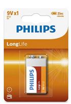 baterija 9v - Elementas Philips LongLife 9V Battery - 2 nuotrauka