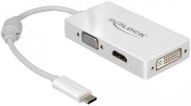 hdmi type c laidas - Delock 63924 USB Type-C To VGA / HDMI / DVI Adapter Female White - 1 nuotrauka