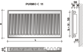 centrinis sildymas - Radiatorius PURMO C 11 500-1000, pajungimas šone - 1 nuotrauka